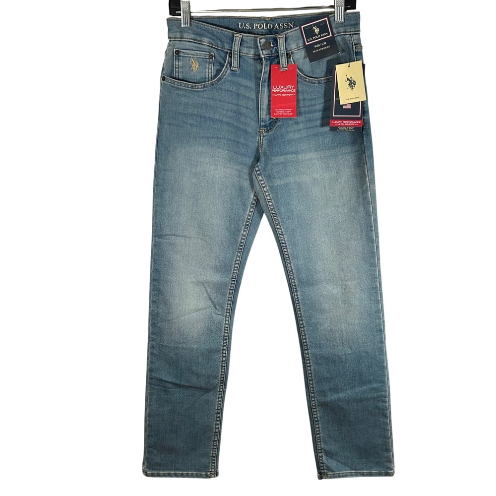 US Polo Assn Mens Slim Straight Jeans 28x30 Medium Wash Luxury Performance New